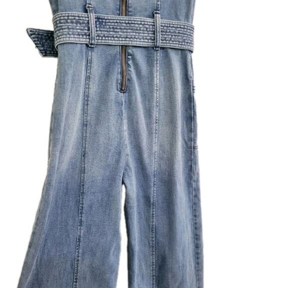 Anthropologie Pilcro Letterpress‎ Denim Jumpsuit Womens Size 2 Belted Sleeveless - Picture 7 of 10